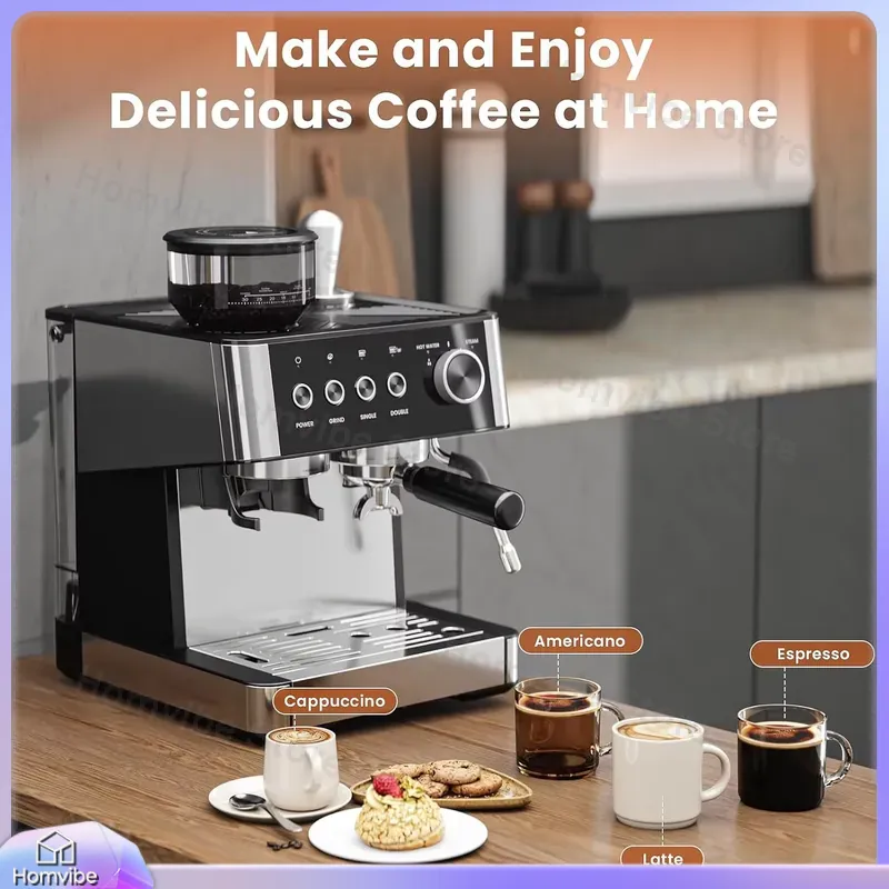 Home Bar And Coffee - 20 Bar Espressomachine met ingebouwde koffiemaler