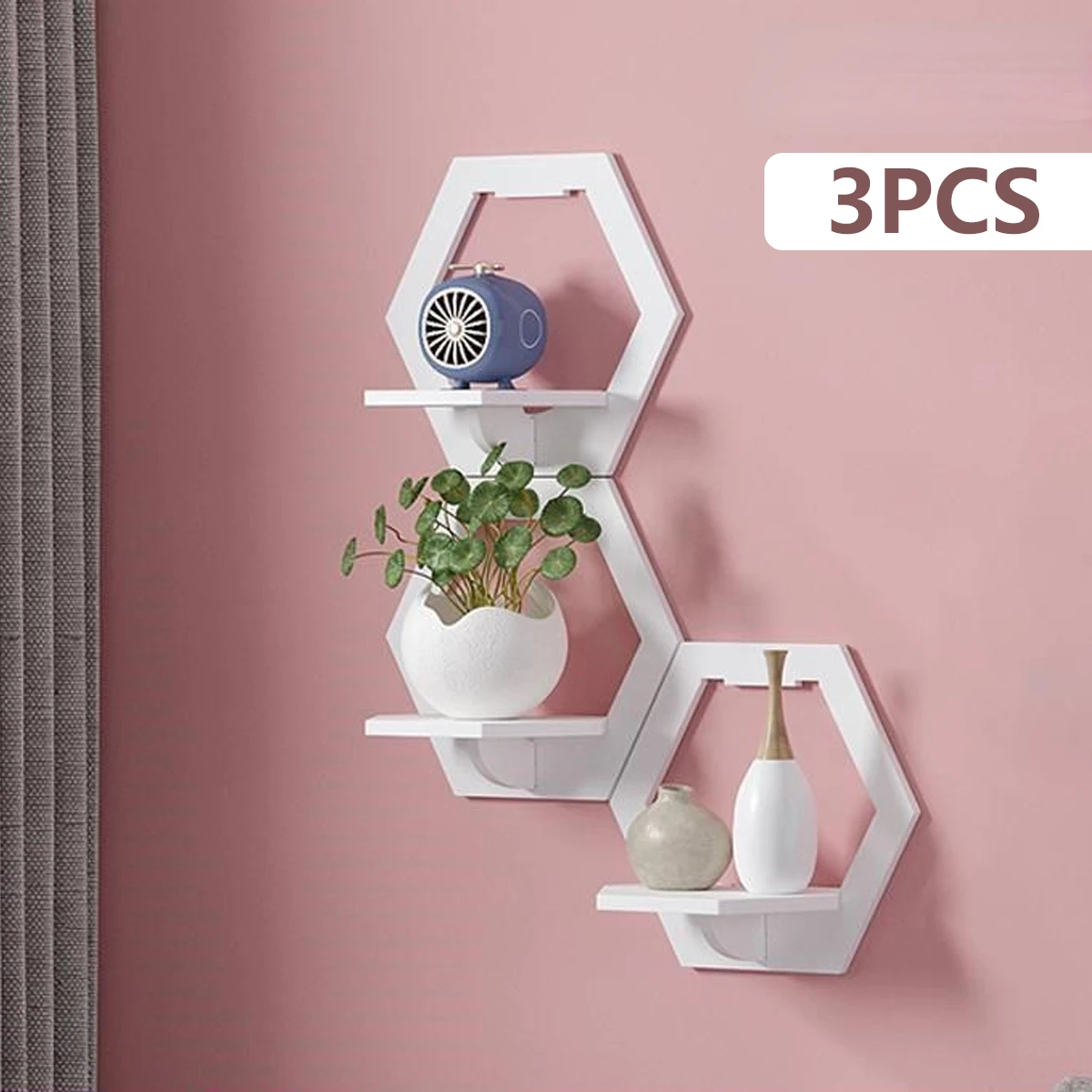Home Bar Shelf - 3 stuks zeshoek wandplank punch gratis