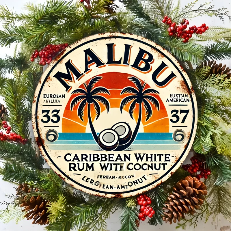 Home Bar Accessories - Vintage Malibu Rum Coconut aluminium wandbord
