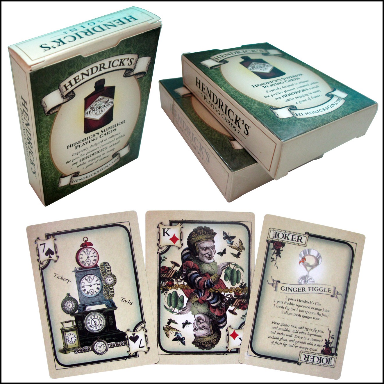Cocktail Recipe Book - Volledig 52-kaartig pak Hendrick's Gin speelkaarten